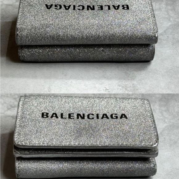BALENCIAGA Silver Glitte Everyday Mini leather Wallet, EUC - Picture 7 of 10